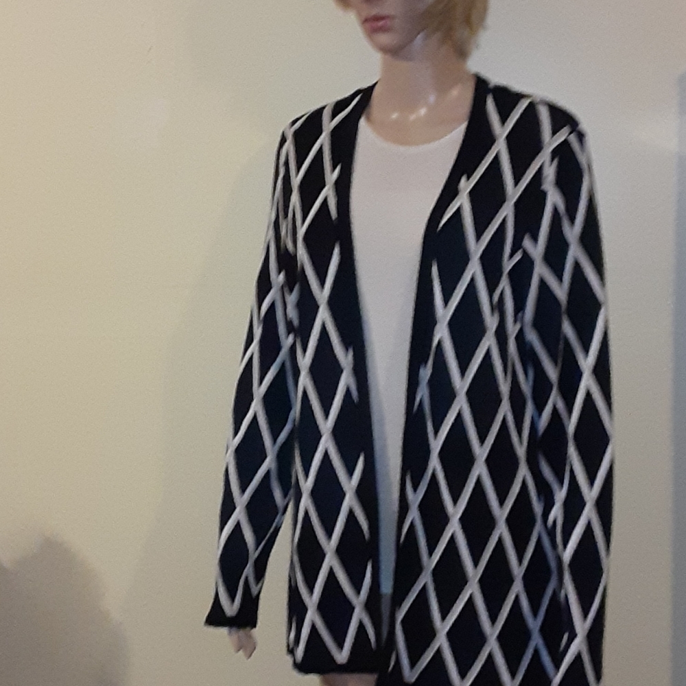 Croft-Barrow Black White Cape Sweater Office Casual Core